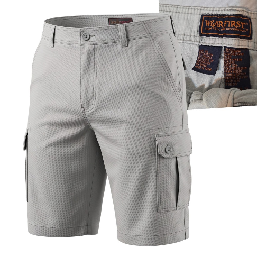 WearFirst Cargo Shorts Men 40 Grey Ripstop Stretch Utility Pockets